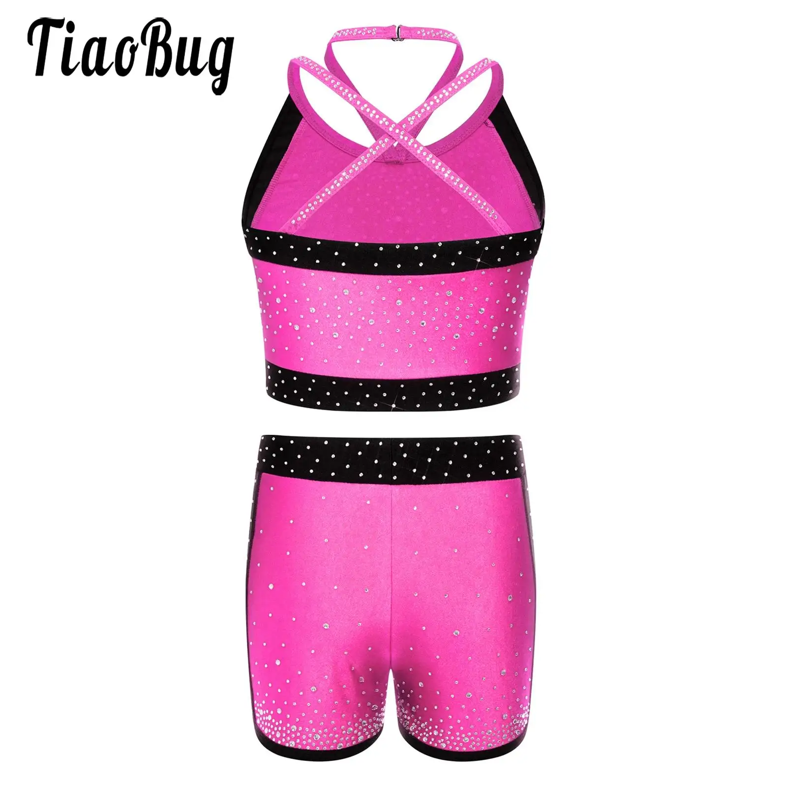 Kids Girls Skating Rhythmic Gymnastic Dance Costumes Rhinestones Cheerleader Sports Sets Halter Cross Back Crop Top with Shorts
Kids Girls Skating Rhythmic Gymnastic Dance Costumes Rhinestones Cheerleader Sports Sets Halter Cross Back Crop Top with Shorts