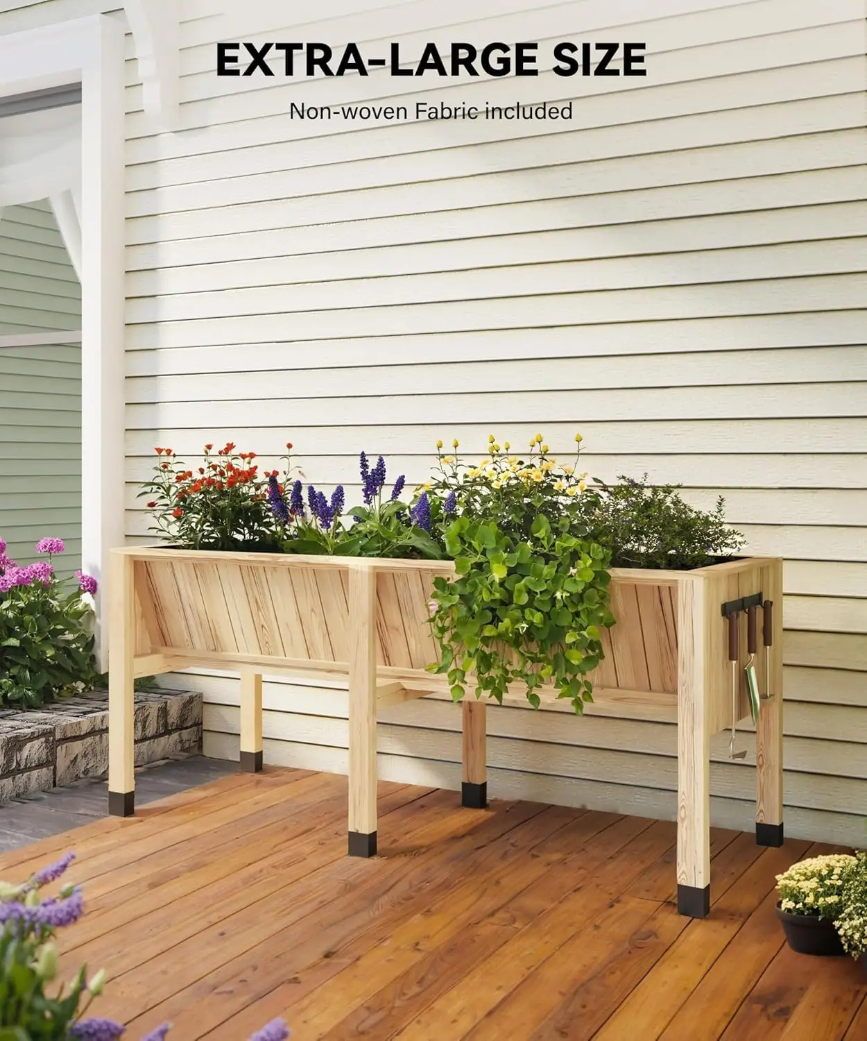 Wooden Raised Garden Bed with Legs - 13.7" Deep Elevated Planter Box, Hooks & Detachable Liner - Ergonomic Outdoor Planter for Vegetables, Herbs & Flowers - Easy Assembly for Patio,
Wooden Raised Garden Bed with Legs - 13.7" Deep Elevated Planter Box, Hooks & Detachable Liner - Ergonomic Outdoor Planter for Vegetables, Herbs & Flowers - Easy Assembly for Patio,