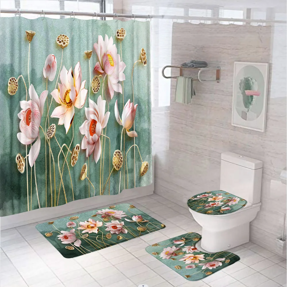 4Pcs Summer Lotus Seedpod Shower Curtain Set For Bathroom Decor Garden Pink Flower Non-Slip Carpet Rug Bath Mat Toilet Lid Cover
4Pcs Summer Lotus Seedpod Shower Curtain Set For Bathroom Decor Garden Pink Flower Non-Slip Carpet Rug Bath Mat Toilet Lid Cover