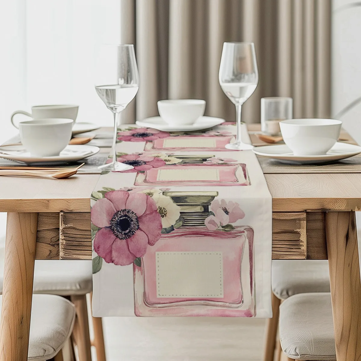 decor table runner Pink Anemone Romantic Perfume Bottle Floral Design Table Flag for wedding,Restaurant,Holiday Gathering New Ye
decor table runner Pink Anemone Romantic Perfume Bottle Floral Design Table Flag for wedding,Restaurant,Holiday Gathering New Ye