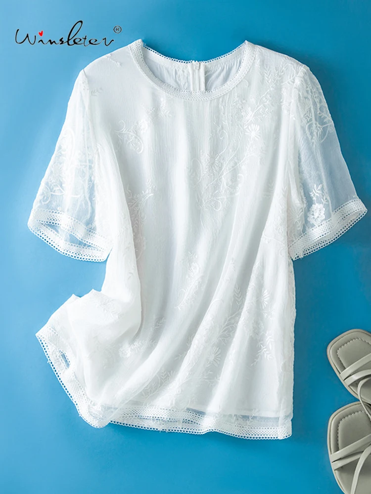 Winsleter- 100% Silk Elegant Sun Protection T-shirt, O Neck Embroidery, Woman Beach Vacation Chic Top, 2026 Summer New T65518CC
Winsleter- 100% Silk Elegant Sun Protection T-shirt, O Neck Embroidery, Woman Beach Vacation Chic Top, 2026 Summer New T65518CC