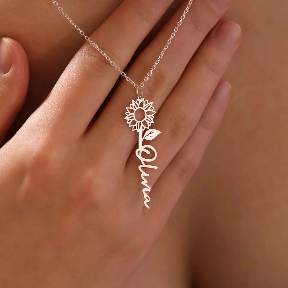 Custom Sun Flower Name Necklace Pendant Stainless Steel Personalized Sunflower Necklaces Gifts For Women Girl Jewelry Gift
Custom Sun Flower Name Necklace Pendant Stainless Steel Personalized Sunflower Necklaces Gifts For Women Girl Jewelry Gift
