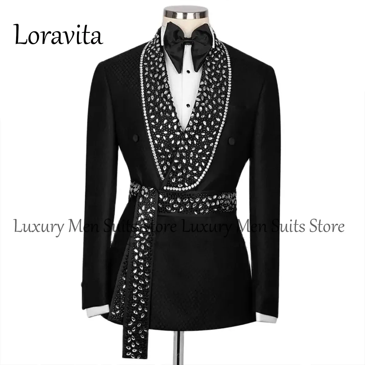 Customized Black Crystal Wedding Suits For Men Shawl Lapel Belt 2 Pieces Sets Full Diamond Groom Tuxedos Slim Fit Formal Tuxedos
Customized Black Crystal Wedding Suits For Men Shawl Lapel Belt 2 Pieces Sets Full Diamond Groom Tuxedos Slim Fit Formal Tuxedos