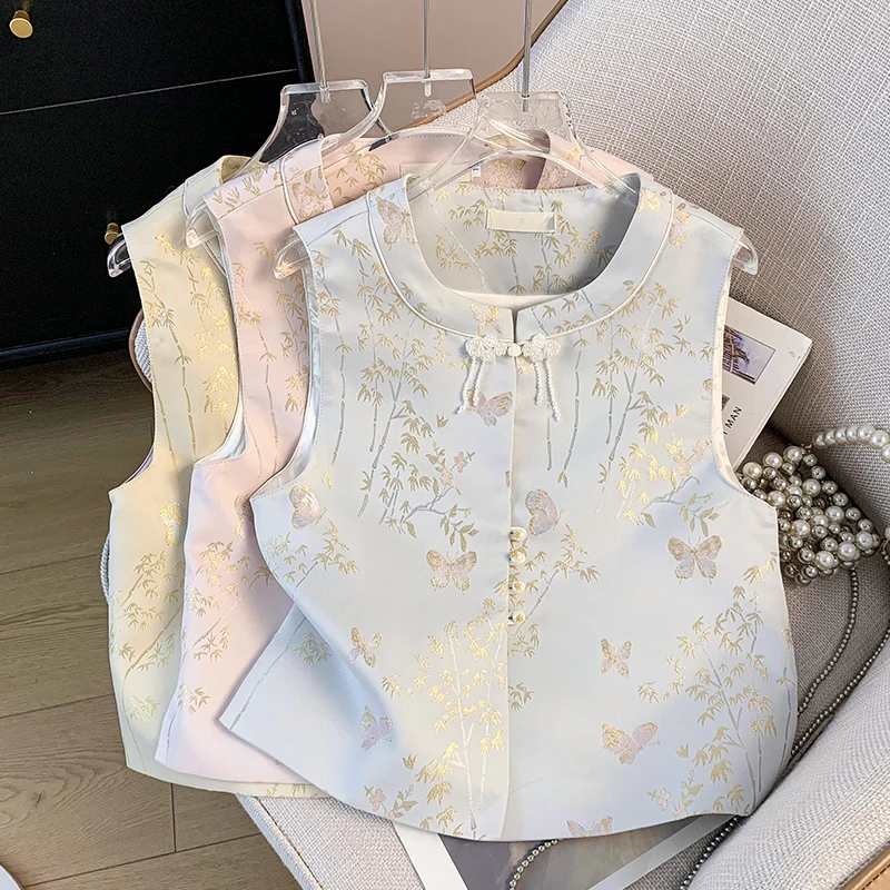 New Chinese Retro Small round Collar Buttoned Embroidered Gold Weave Ancient Sle Open Cardigan National Faion Vest Top
New Chinese Retro Small round Collar Buttoned Embroidered Gold Weave Ancient Sle Open Cardigan National Faion Vest Top