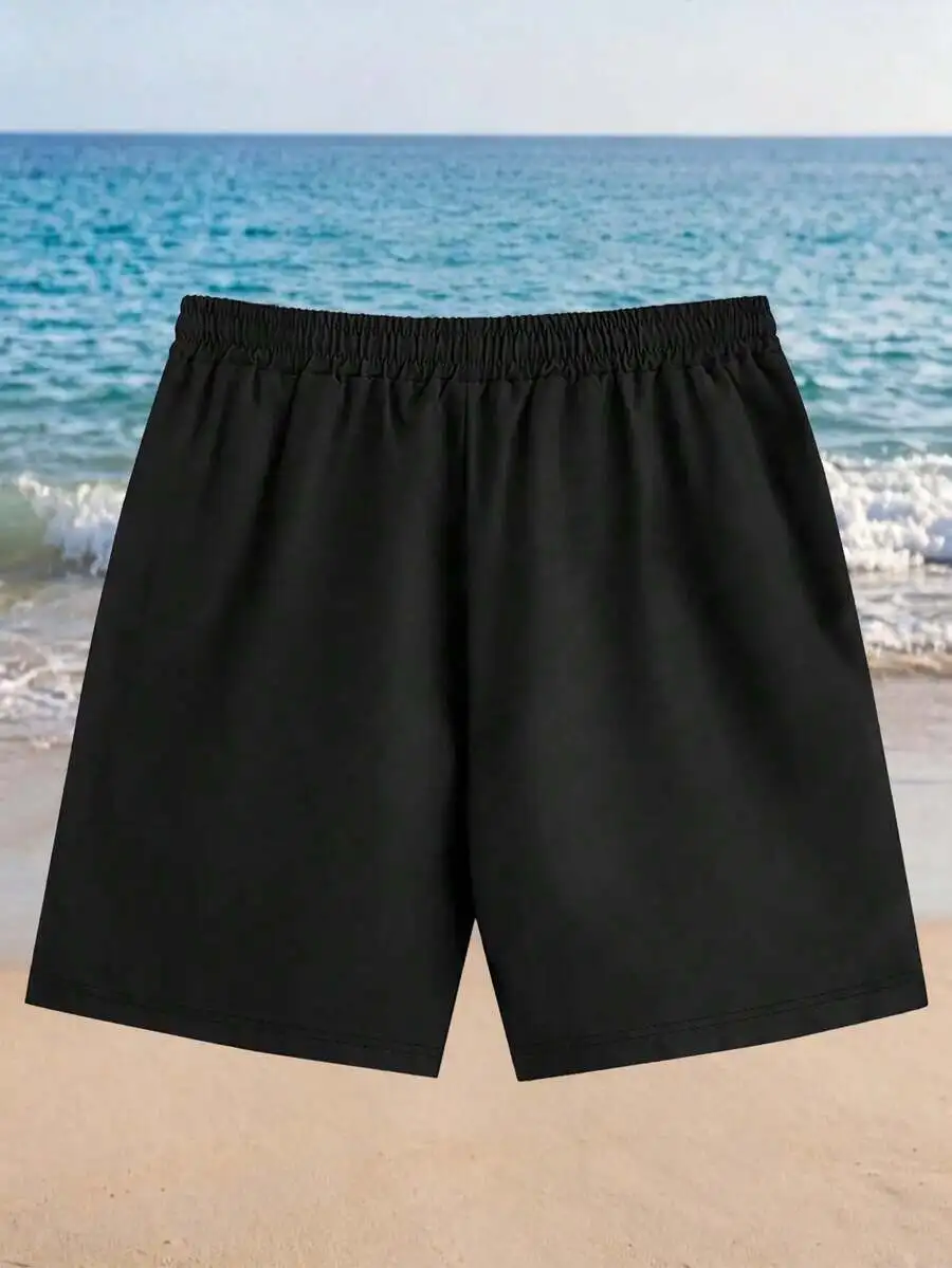 Mens Black Polyester Casual Shorts With Elastic Waist And Pockets For Summer Beach Wear
Mens Black Polyester Casual Shorts With Elastic Waist And Pockets For Summer Beach Wear