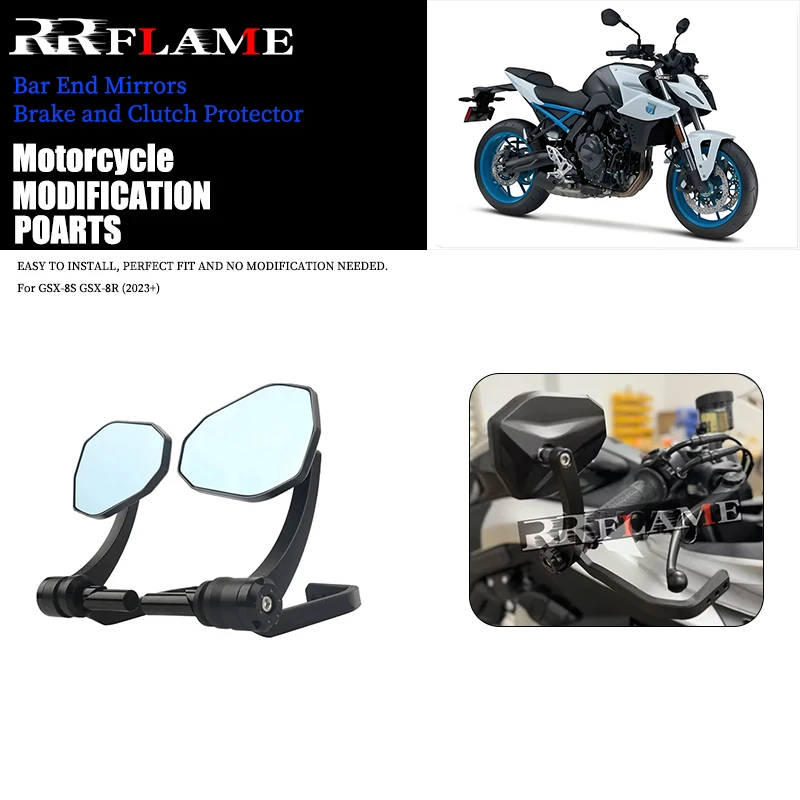 Motorcycle Black 7/8" Handlebar Bar End Mirrors / Brake and Clutch Protector Kit - FOR Suzuki GSX-8S GSX-8R (2023 )
Motorcycle Black 7/8" Handlebar Bar End Mirrors / Brake and Clutch Protector Kit - FOR Suzuki GSX-8S GSX-8R (2023 )