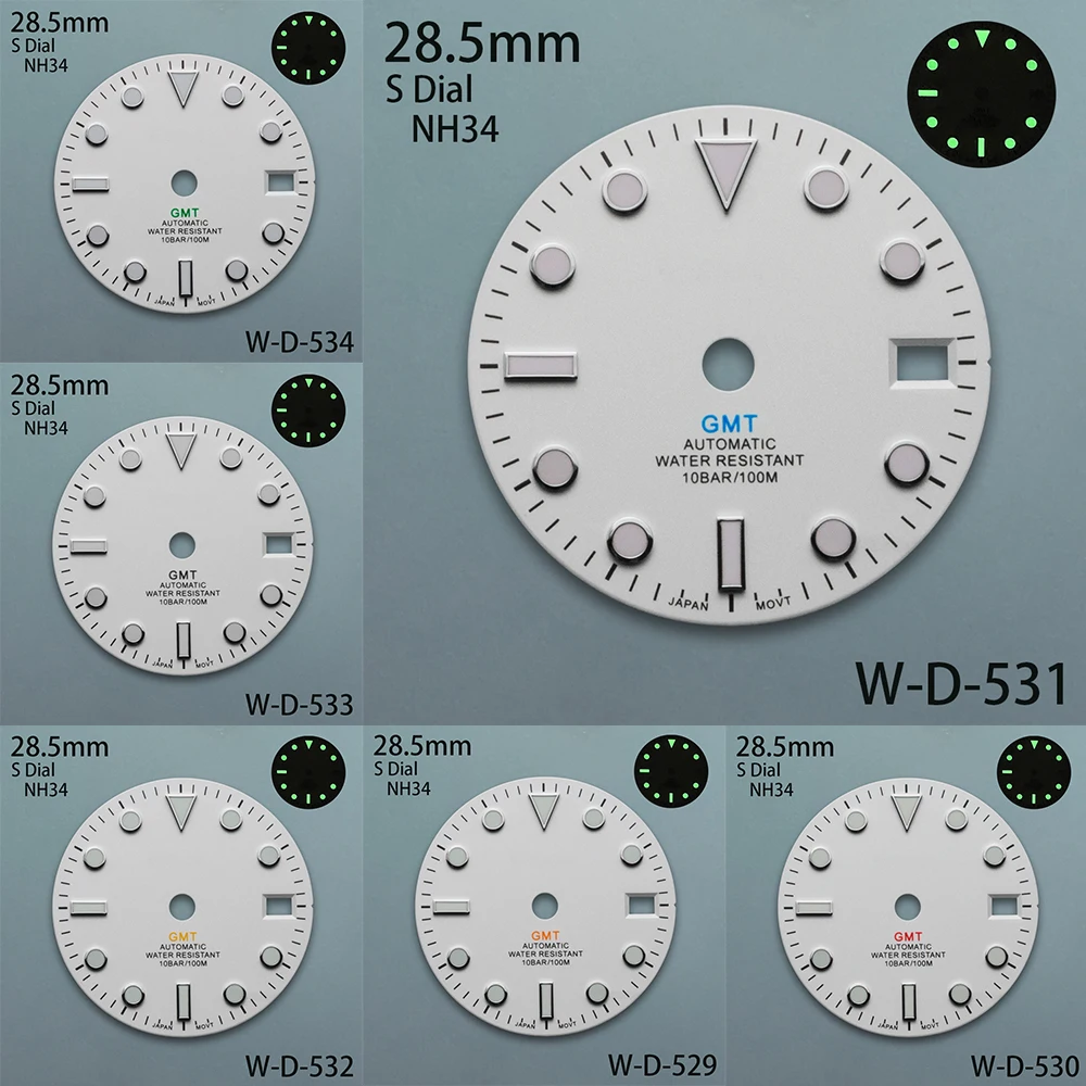 28.5mm S Logo GMT Dial Fit NH34 Japan Movement Green Luminous White Matte Dial Watch Modification Accessories
28.5mm S Logo GMT Dial Fit NH34 Japan Movement Green Luminous White Matte Dial Watch Modification Accessories