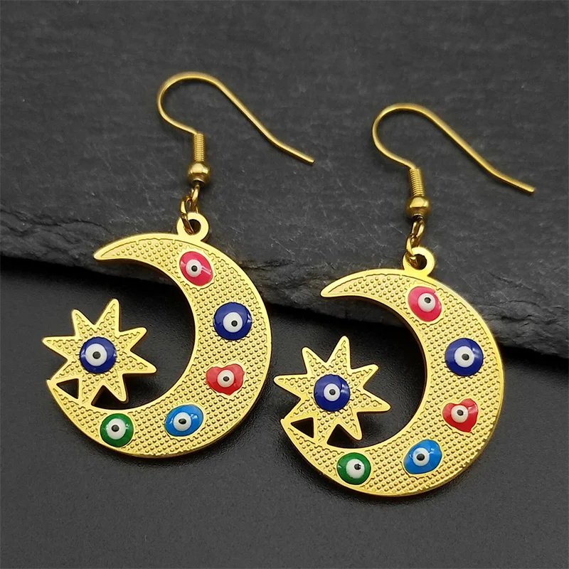 Moon Star Evil Eye Turkish Dangle Earring For Women Men Stainless Steel Gold Color Religion Female Amulet Earring Jewelry
Moon Star Evil Eye Turkish Dangle Earring For Women Men Stainless Steel Gold Color Religion Female Amulet Earring Jewelry