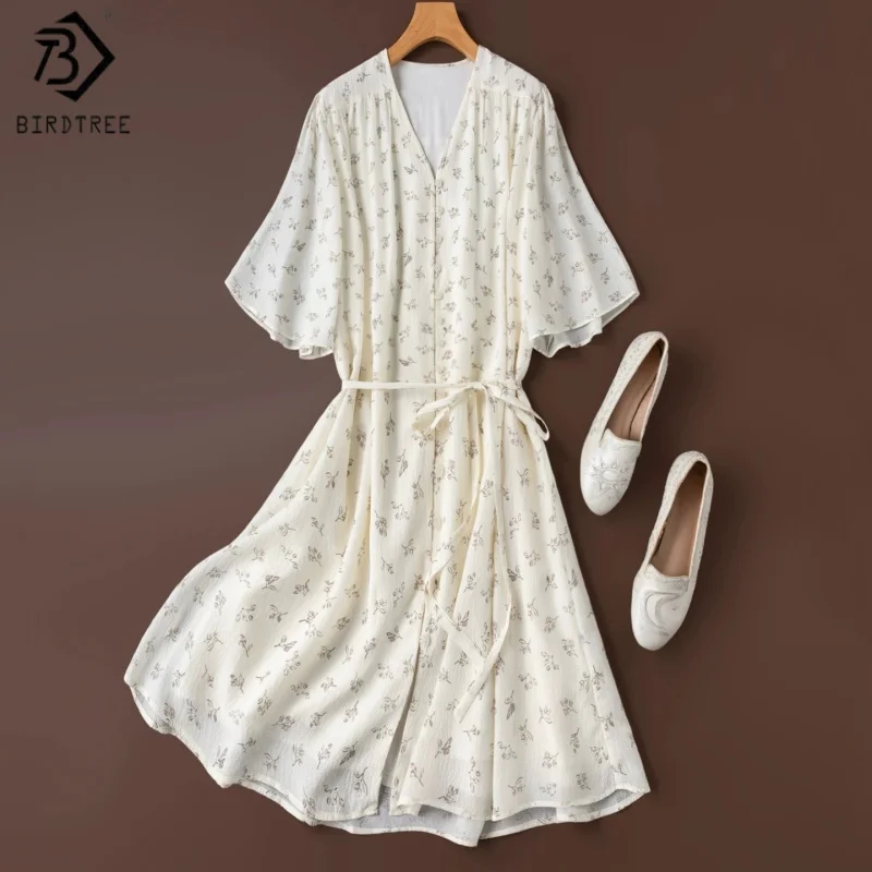 BirdTree, 100% Silk Print Dress, Flare Sleeve V-neck, Women's Double Layer Bubble Crepe Sash Dresses, 2026 Summer New D64819JF
BirdTree, 100% Silk Print Dress, Flare Sleeve V-neck, Women's Double Layer Bubble Crepe Sash Dresses, 2026 Summer New D64819JF