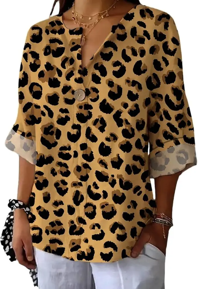 2025 New Women's Cotton and Linen T-Shirt Shirt Round Neck Short Sleeve Solid Color Base Top (Leopard Print-XL)
2025 New Women's Cotton and Linen T-Shirt Shirt Round Neck Short Sleeve Solid Color Base Top (Leopard Print-XL)