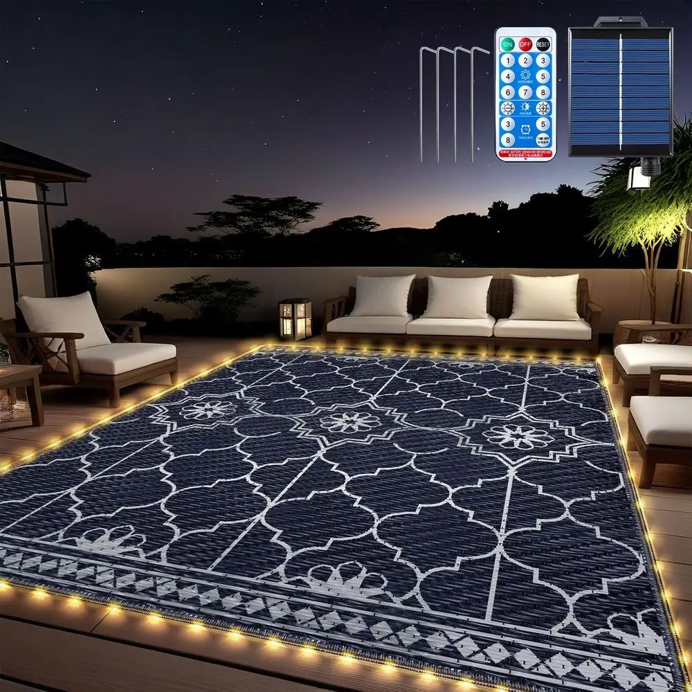 Illuminated 8x10 Patio Rug with 113 LEDs, Waterproof Reversible Outdoor Mat for Deck, RV, Camping, Beach, and Balcony (Blue & Wh
Illuminated 8x10 Patio Rug with 113 LEDs, Waterproof Reversible Outdoor Mat for Deck, RV, Camping, Beach, and Balcony (Blue & Wh