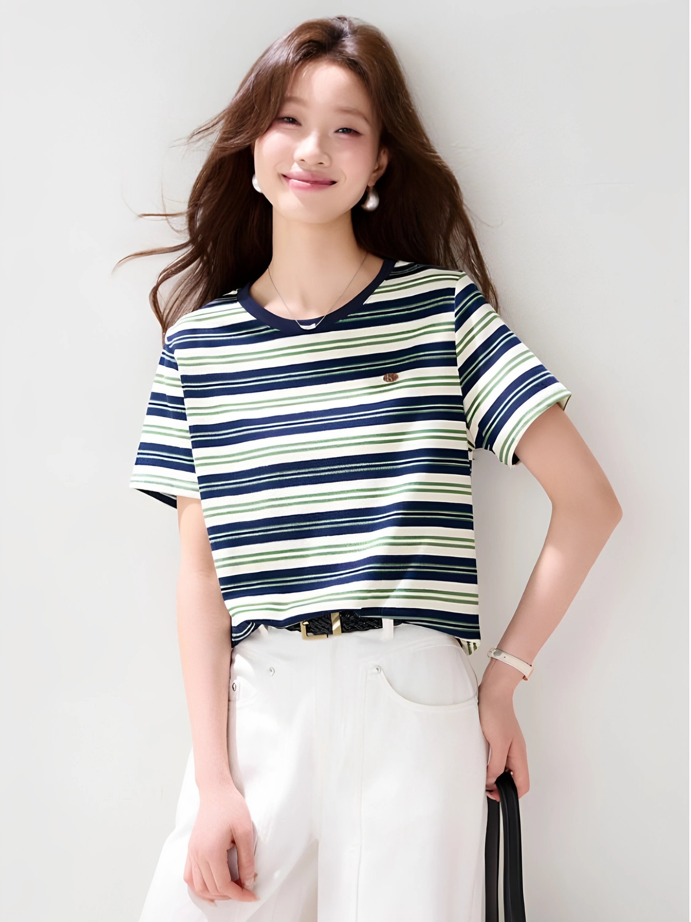 Fashionable Striped Short Sleeve Women's T-shirt Sea Salt Lemon Forest System Style Summer New Arrival Overhead Top
Fashionable Striped Short Sleeve Women's T-shirt Sea Salt Lemon Forest System Style Summer New Arrival Overhead Top