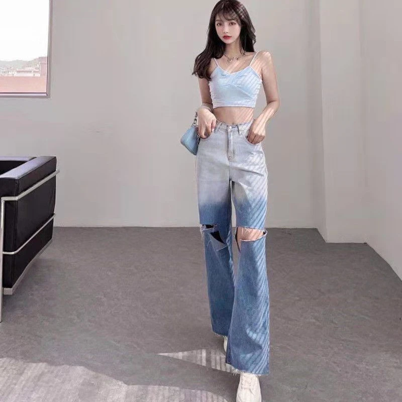 Cowboy Pants for Woman High Waist Shot Torn Trousers Straight Leg Gradient Women's Ripped Jeans Chic and Elegant R Baggy Vibrant
Cowboy Pants for Woman High Waist Shot Torn Trousers Straight Leg Gradient Women's Ripped Jeans Chic and Elegant R Baggy Vibrant