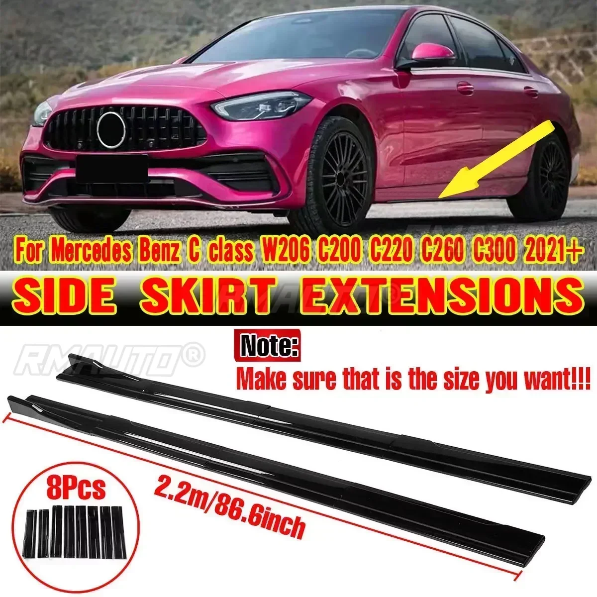 2.2m Side Skirts Extension Rocker Splitters Diffuser Winglet Wings For Mercedes For Benz C class W206 C200 C220 C260 C300 2021+
2.2m Side Skirts Extension Rocker Splitters Diffuser Winglet Wings For Mercedes For Benz C class W206 C200 C220 C260 C300 2021+