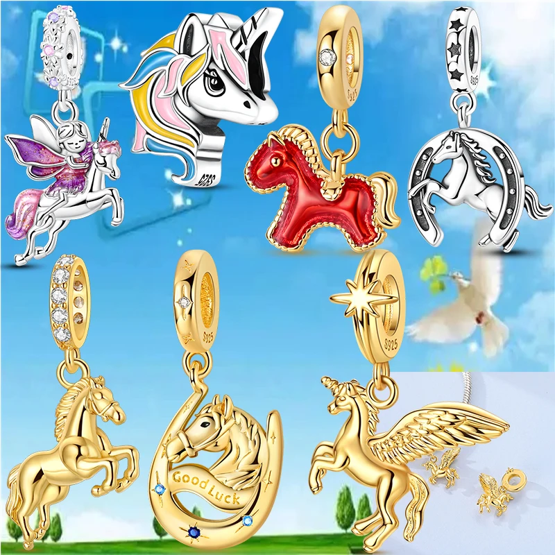 New 925 Sterling Silver Galloping Horse Lucky Unicorn Pendant Charms Beads Fit Original Bracelet DIY Women Fine Jewelry Gift
New 925 Sterling Silver Galloping Horse Lucky Unicorn Pendant Charms Beads Fit Original Bracelet DIY Women Fine Jewelry Gift