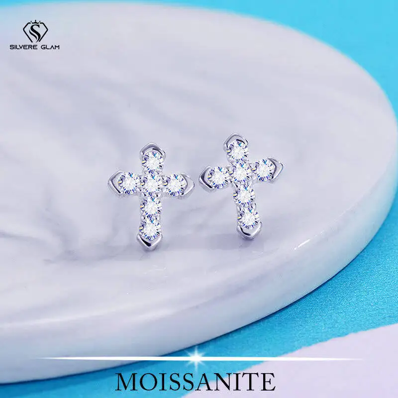 SG 925 Sterling Silver Cross Moissanite Stud Earrings For Women Full Diamond Cross Earrings Fine Jewelry Christmas Gift D VVS1
SG 925 Sterling Silver Cross Moissanite Stud Earrings For Women Full Diamond Cross Earrings Fine Jewelry Christmas Gift D VVS1
