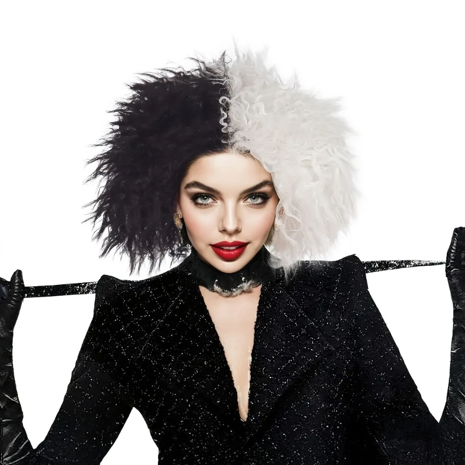 Парик для косплея Cruella, афро-парик черно-белого цвета, кудрявые волосы, женский синтетический парик для Хэллоуина, забавный парик для вечеринок, повседневный парик, PB16
Парик для косплея Cruella, афро-парик черно-белого цвета, кудрявые волосы, женский синтетический парик для Хэллоуина, забавный парик для вечеринок, повседневный парик, PB16
