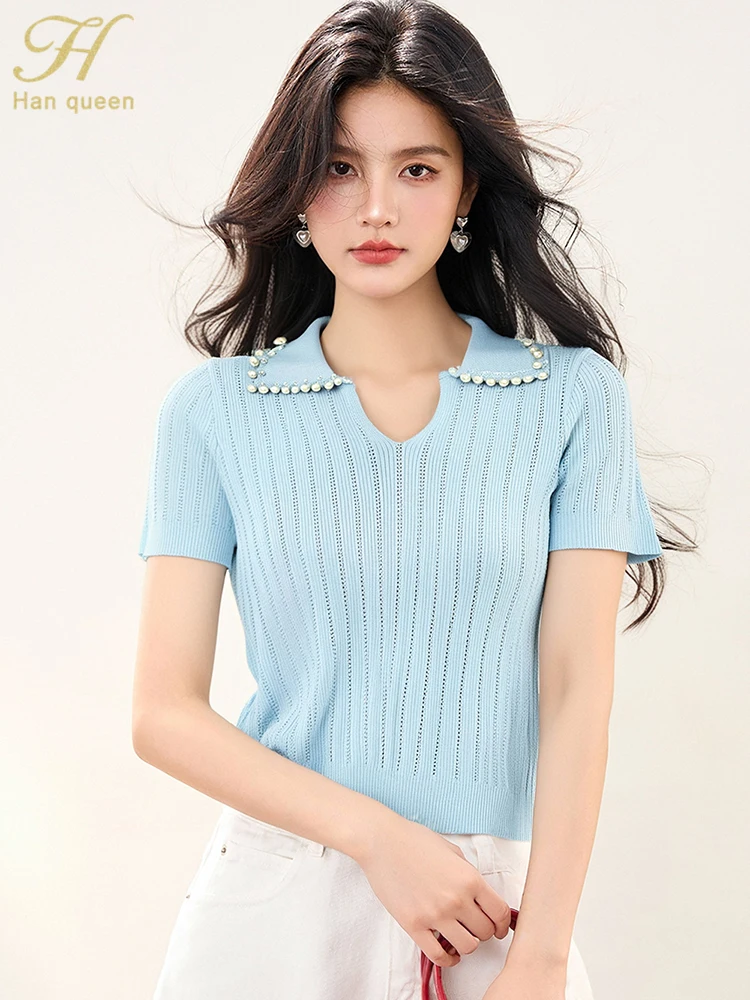 H Han Queen Elegant Nail Beads Sweater Korean Reviews Many Girls Clothes Tops Short Sleeve Vintage Casual Pullover 2025 Summer
H Han Queen Elegant Nail Beads Sweater Korean Reviews Many Girls Clothes Tops Short Sleeve Vintage Casual Pullover 2025 Summer