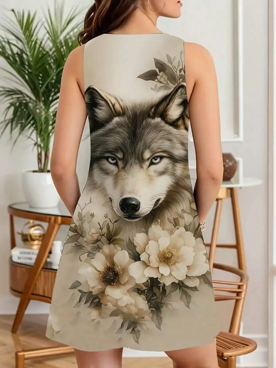 Women Sleeveless Wolf And Floral Print Summer Casual Dress
Women Sleeveless Wolf And Floral Print Summer Casual Dress