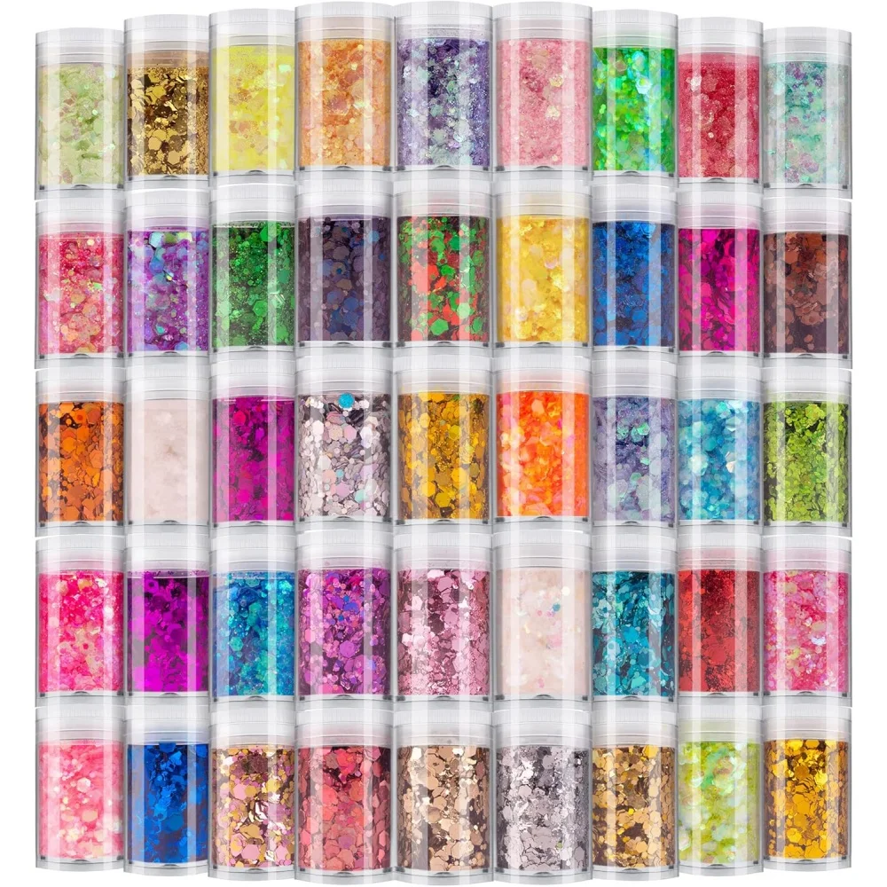 45 ColorsHolographic Chunky and Fine Glitter Mix, Festival Sequins & Powder, Iridescent Flakes,Nail Art Resin Loose Glitter
45 ColorsHolographic Chunky and Fine Glitter Mix, Festival Sequins & Powder, Iridescent Flakes,Nail Art Resin Loose Glitter