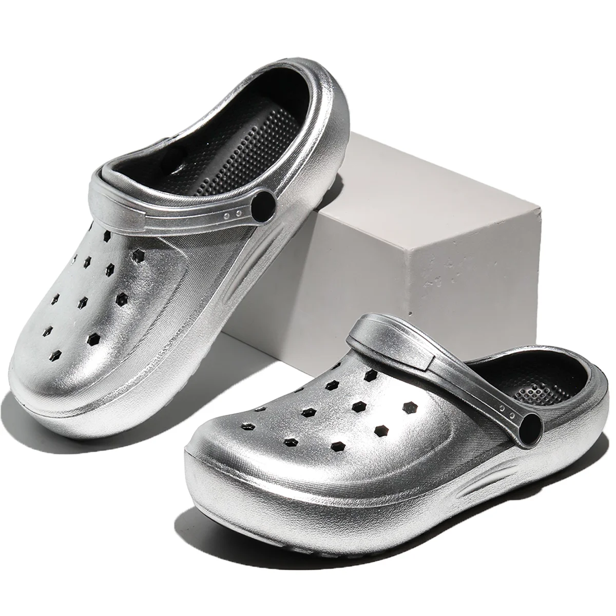Silvery garden shoes, Slip-On Clogs, Thick-soled EVA hole Mules shoes, Comfortable Women's Non-slip Summer beach slippers 666
Silvery garden shoes, Slip-On Clogs, Thick-soled EVA hole Mules shoes, Comfortable Women's Non-slip Summer beach slippers 666