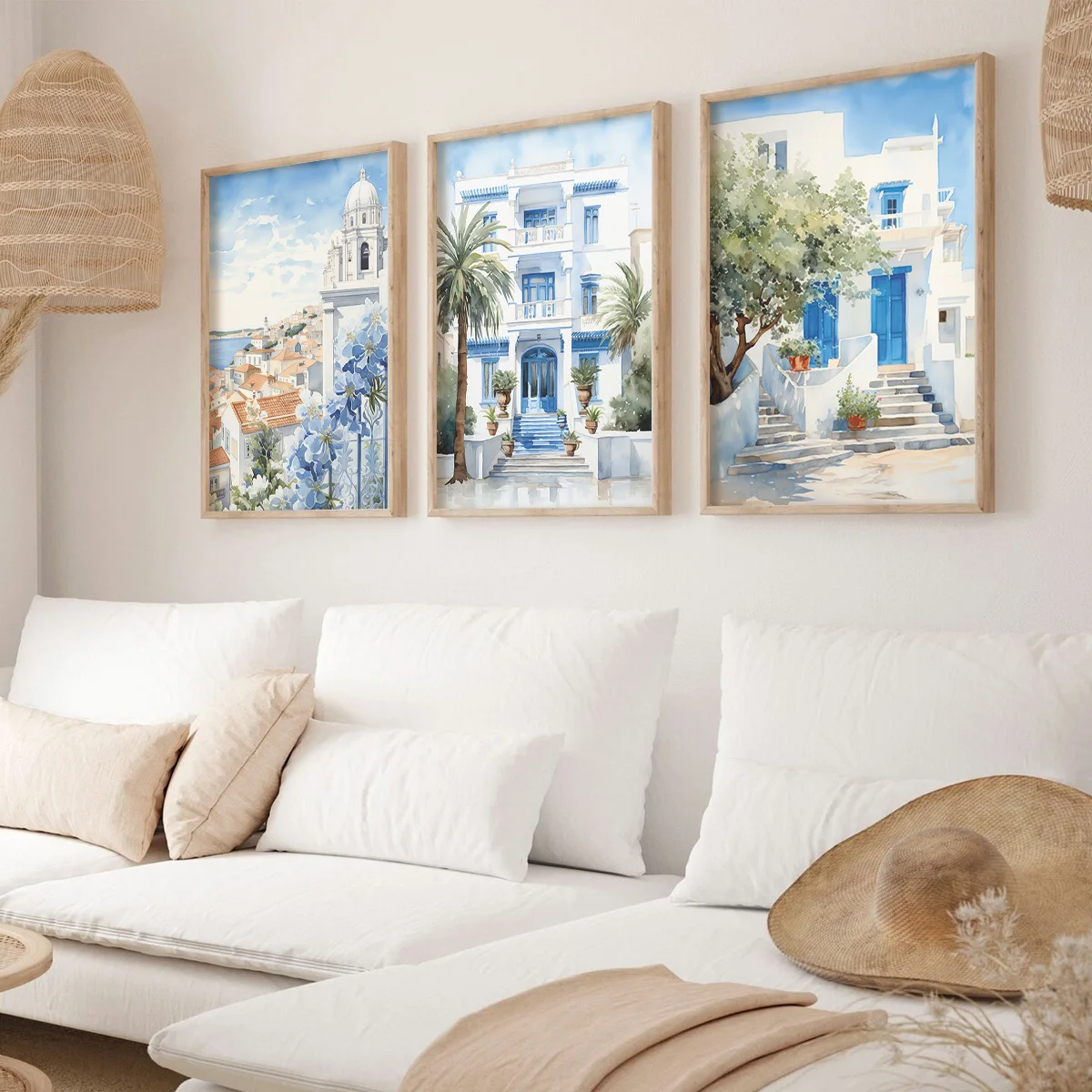 3pcs/Set Fashionable Blue Greek Urban Art Coastal Mural Decoration Beach Ocean Canvas Poster Printing Painting Home Decoration 
3pcs/Set Fashionable Blue Greek Urban Art Coastal Mural Decoration Beach Ocean Canvas Poster Printing Painting Home Decoration