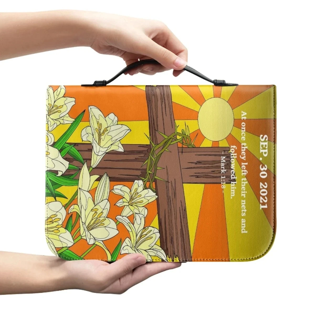 Cross Flower Bible Protector Leather Ladies Tote Bag with Handle Zipper Bible Bags Storage Bible Protect Best Gift for Wife
Cross Flower Bible Protector Leather Ladies Tote Bag with Handle Zipper Bible Bags Storage Bible Protect Best Gift for Wife