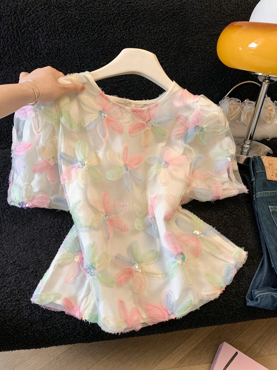 Женская летняя блузка с круглым вырезом, короткими рукавами-фонариками, богатой отделкой и эффектом омоложения, блестящий топ для вечеринок
Женская летняя блузка с круглым вырезом, короткими рукавами-фонариками, богатой отделкой и эффектом омоложения, блестящий топ для вечеринок