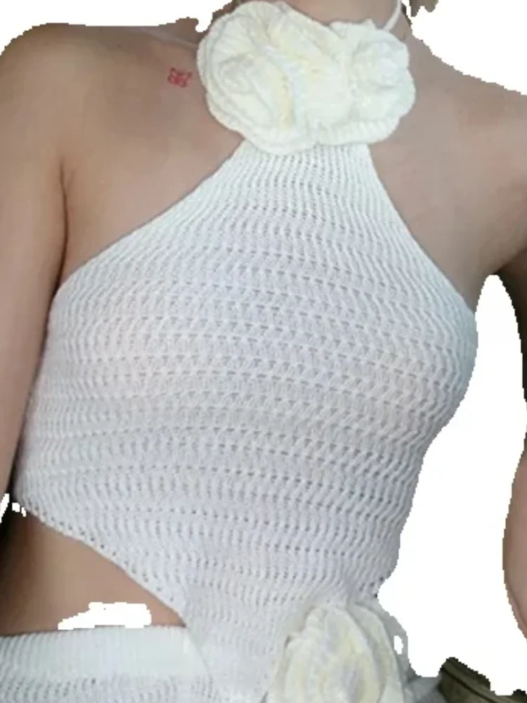 3d Flower White Knitted Shorts Sets Women Elegant Backless Lace Up Sleeveless Skinny Halter Vest Suits 2025 Summer Beach Outfits
3d Flower White Knitted Shorts Sets Women Elegant Backless Lace Up Sleeveless Skinny Halter Vest Suits 2025 Summer Beach Outfits