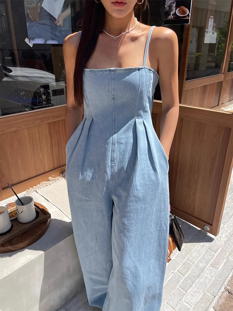 Sexy Strapl Denim Jumpsuit High Waist Wide Leg Pants Long Trousers for Women Summer New Sle Slimming Straight Cut
Sexy Strapl Denim Jumpsuit High Waist Wide Leg Pants Long Trousers for Women Summer New Sle Slimming Straight Cut