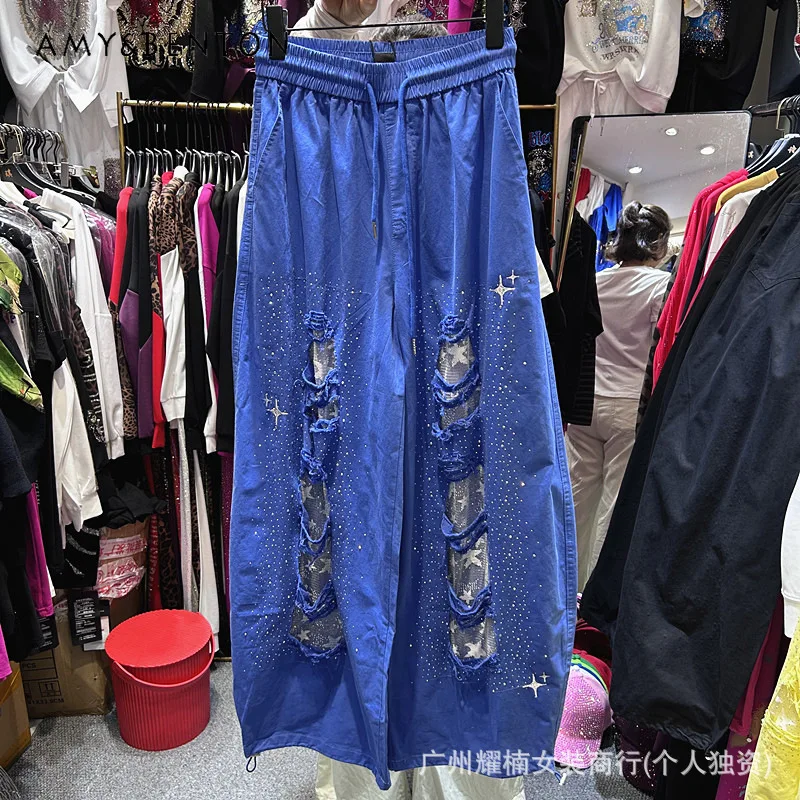 Retro American Streetwear Women's Long Pants Diamond Drills Spliced Hollow Lace Broken Hole Design Slim Casual Daily Trousers
Retro American Streetwear Women's Long Pants Diamond Drills Spliced Hollow Lace Broken Hole Design Slim Casual Daily Trousers
