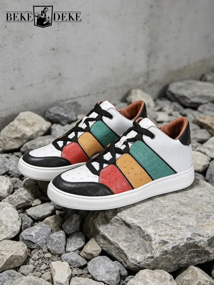 Lace Up Mixed Color High-Quality Ostrich Leather Male Sneakers Spring Autumn Real Leather Leisure Footwear Mens Antiskid Shoes
Lace Up Mixed Color High-Quality Ostrich Leather Male Sneakers Spring Autumn Real Leather Leisure Footwear Mens Antiskid Shoes