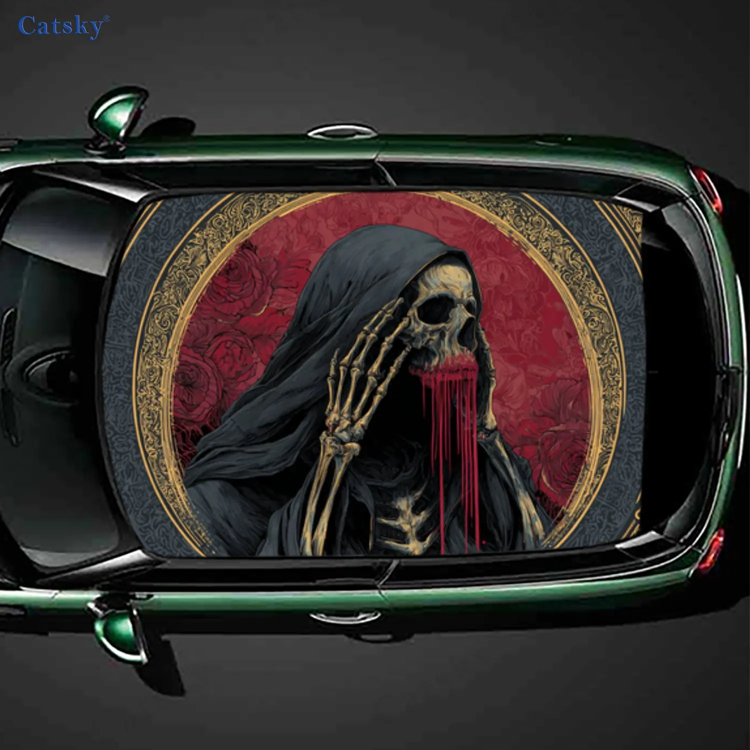 Dark Retro Grim Reaper Spits Blood from his Mouth Car Roof Sticker, PVC Self-Adhesive Waterproof Car Vinyl Decal, Car Decoration
Dark Retro Grim Reaper Spits Blood from his Mouth Car Roof Sticker, PVC Self-Adhesive Waterproof Car Vinyl Decal, Car Decoration