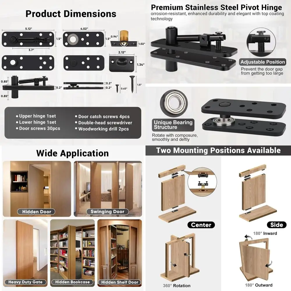 360 ° Поворотные петли из нержавеющей стали для скрытых дверей, грузоподъемность 500 фунтов, скрытая фурнитура для книжных шкафов
360 ° Поворотные петли из нержавеющей стали для скрытых дверей, грузоподъемность 500 фунтов, скрытая фурнитура для книжных шкафов