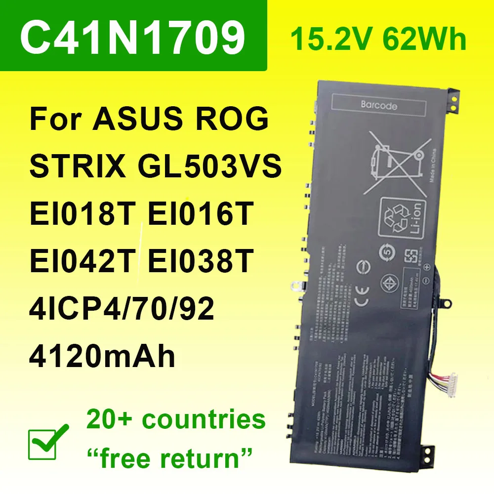 Аккумулятор C41N1709 для ноутбуков ASUS ROG Strix GL503VS-EI016T, EI018T, EI022T, EI028T, EI042T, EI033T, EI092T, 15.2V, 62Wh, 4120mAh
Аккумулятор C41N1709 для ноутбуков ASUS ROG Strix GL503VS-EI016T, EI018T, EI022T, EI028T, EI042T, EI033T, EI092T, 15.2V, 62Wh, 4120mAh