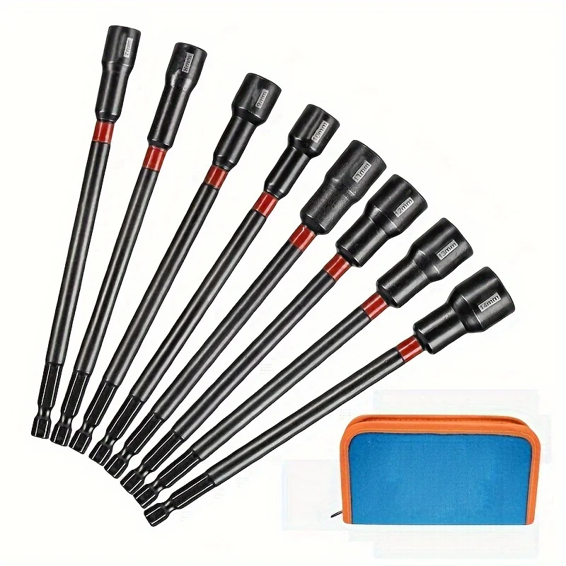 8Pcs Magnetic Nut Driver Set, Long Nut Driver 6", Metric Nut Driver for Impact Drill, 1/4" Hex Shank with Storage Bag(7-14mm)
8Pcs Magnetic Nut Driver Set, Long Nut Driver 6", Metric Nut Driver for Impact Drill, 1/4" Hex Shank with Storage Bag(7-14mm)