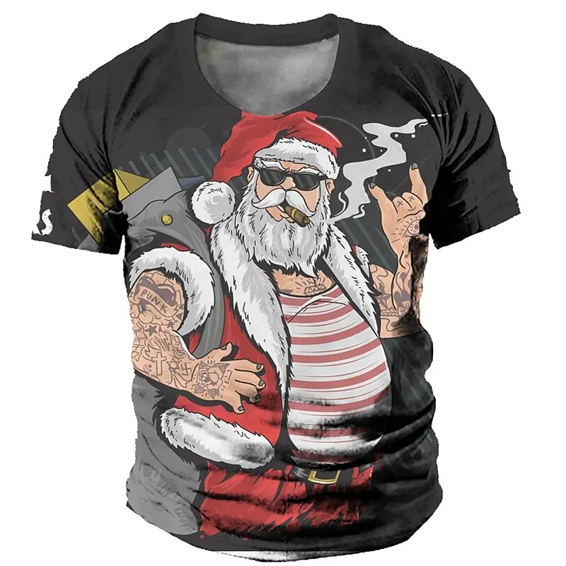 Summer men fun 3d Santa Claus pattern Harajuku O collar short sleeve fashion casual loose comfortable plus size breathable top 
Summer men fun 3d Santa Claus pattern Harajuku O collar short sleeve fashion casual loose comfortable plus size breathable top