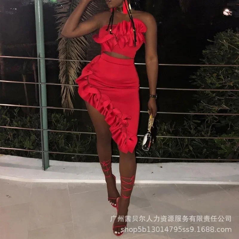 Fashion Womens Dress 2023 New Red Ruffle Design Bra Sexy Asymmetric Half Dresses for Women
Fashion Womens Dress 2023 New Red Ruffle Design Bra Sexy Asymmetric Half Dresses for Women