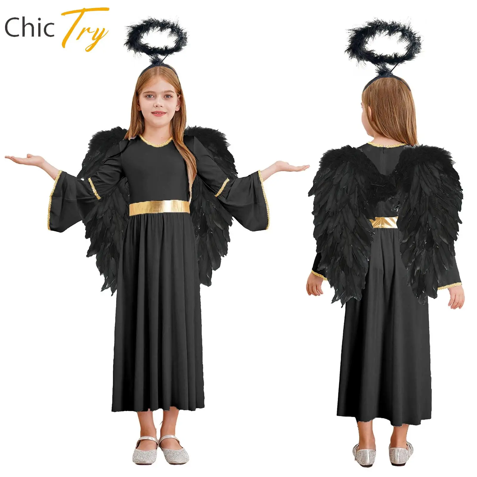 Teen Girls Halloween Angel Role Play Costume Angel Dress Long Sleeve Dress+Feather Hairband+Wings Performance Dancewear Outfits
Teen Girls Halloween Angel Role Play Costume Angel Dress Long Sleeve Dress+Feather Hairband+Wings Performance Dancewear Outfits