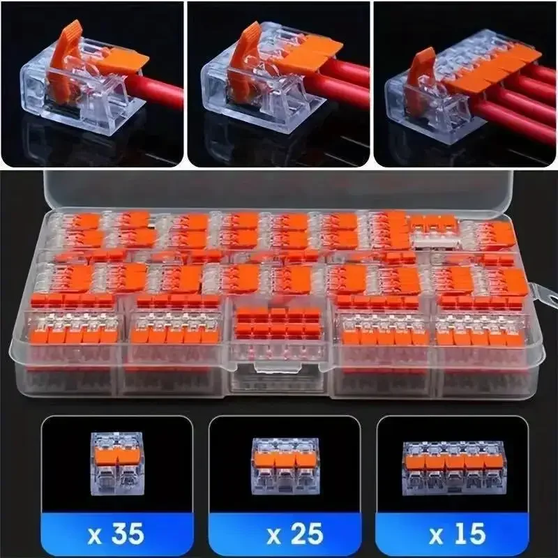 75pcs Quick Connect Wire Terminal Kit - Push-In Lever Connectors for 24-12 AWG, Multi-Port & Reusable
75pcs Quick Connect Wire Terminal Kit - Push-In Lever Connectors for 24-12 AWG, Multi-Port & Reusable