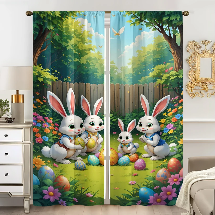 Комплект из 2 штор с пасхальными зайцами – Цветочные и яйцевидные узоры для детской, гостиной, праздничного декора
Комплект из 2 штор с пасхальными зайцами – Цветочные и яйцевидные узоры для детской, гостиной, праздничного декора