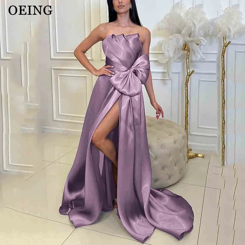 OEING Elegant A-Line Evening Dresses Purple Satin Pleat Bow High Slit Maxi Prom Dress Sleeveless Women's Formal Dress Customized
OEING Elegant A-Line Evening Dresses Purple Satin Pleat Bow High Slit Maxi Prom Dress Sleeveless Women's Formal Dress Customized