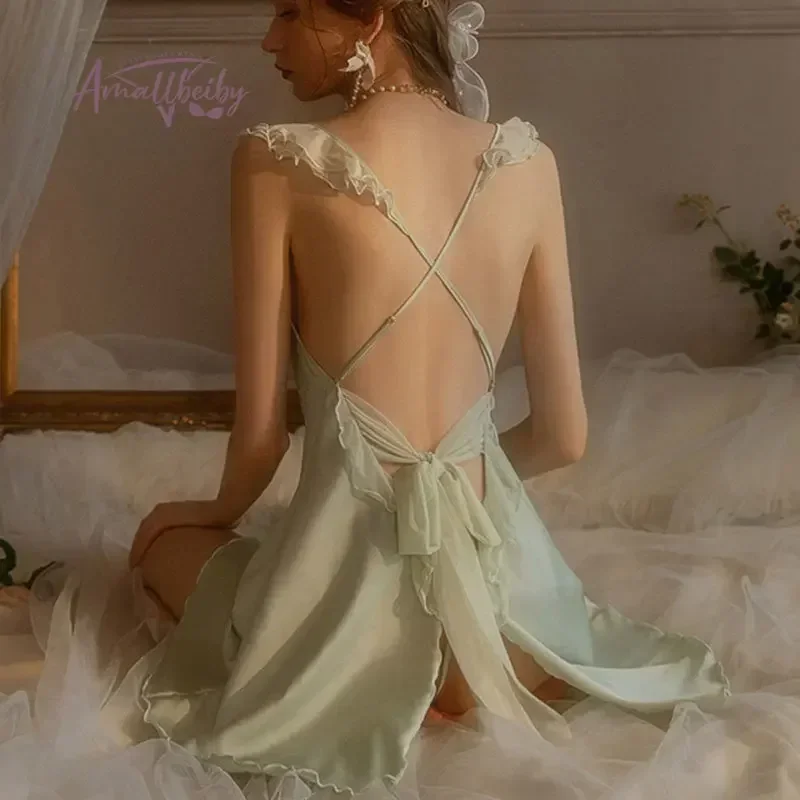 Beauty Back Nightdress Women's Sleepwear Sexy Lingerie Ice Silk Satin Deep V Pajamas Nighties Nightwear Nightshirt Home Clothes
Beauty Back Nightdress Women's Sleepwear Sexy Lingerie Ice Silk Satin Deep V Pajamas Nighties Nightwear Nightshirt Home Clothes