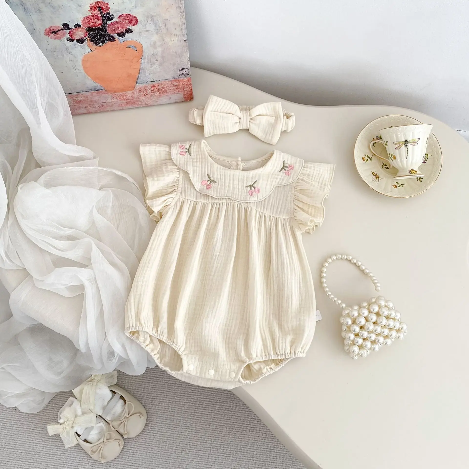 2025 Summer New Baby Girl Flower Embroidery Lapel Bodysuit Sweet Princess Jumpsuit Short Sleeve Newborn Infant Clothes 0-24M
2025 Summer New Baby Girl Flower Embroidery Lapel Bodysuit Sweet Princess Jumpsuit Short Sleeve Newborn Infant Clothes 0-24M