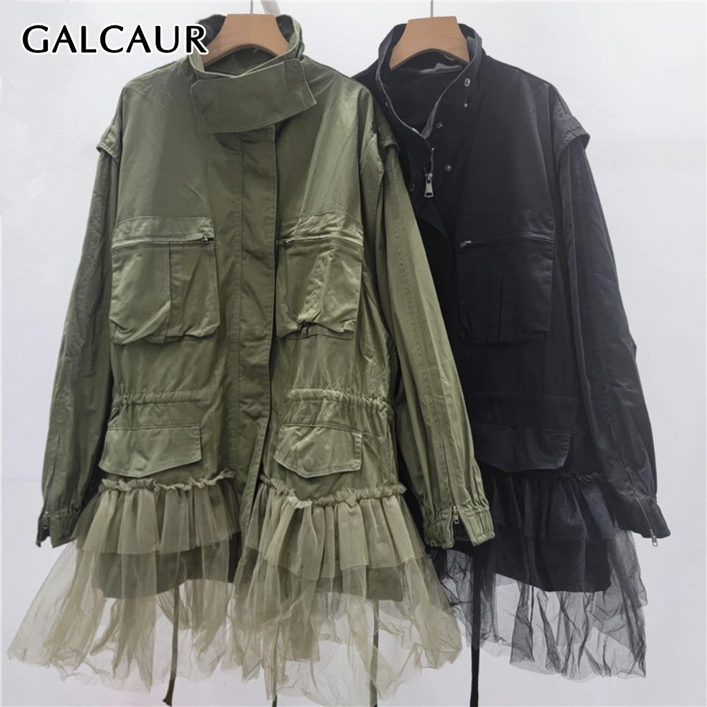 GALCAUR Solid Spliced Mesh Chic Jacket Female Stand Collar Long Sleeve Loose Korean Streetwear Women's Jackets Autumn Fashion
GALCAUR Solid Spliced Mesh Chic Jacket Female Stand Collar Long Sleeve Loose Korean Streetwear Women's Jackets Autumn Fashion