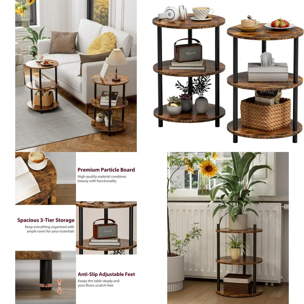 Набор из 2 винтажных круглых приставных столиков с 3 ярусами, цвет рустик-коричневый, подходит для спальни, гостиной и небольших помещений
Набор из 2 винтажных круглых приставных столиков с 3 ярусами, цвет рустик-коричневый, подходит для спальни, гостиной и небольших помещений