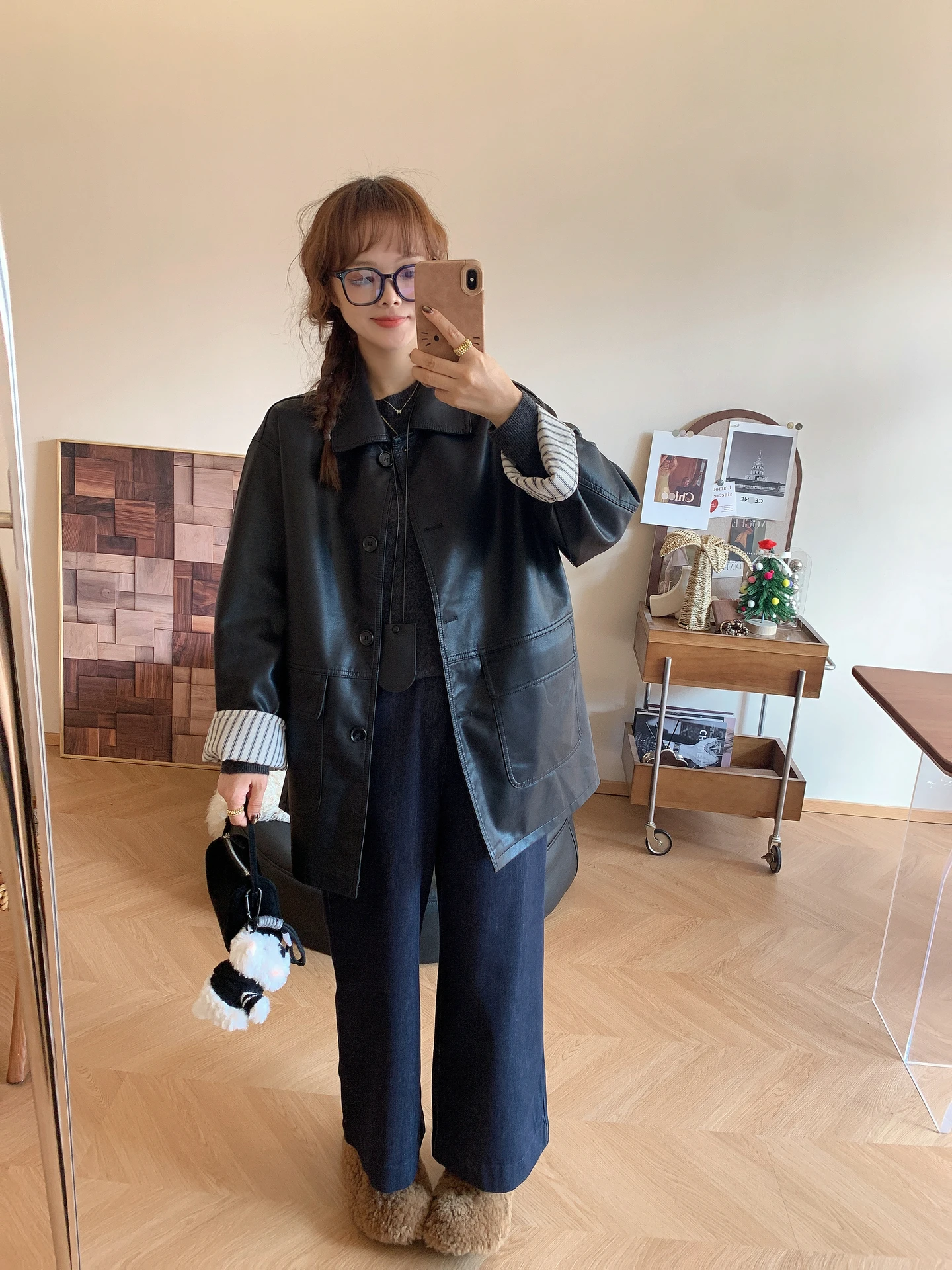 Autumn Winter Stripe Sve Color Blo PU Leather Jaet Women's Ele Sle Loose Fit Windbreaker Coat Long Sve Slimming
Autumn Winter Stripe Sve Color Blo PU Leather Jaet Women's Ele Sle Loose Fit Windbreaker Coat Long Sve Slimming