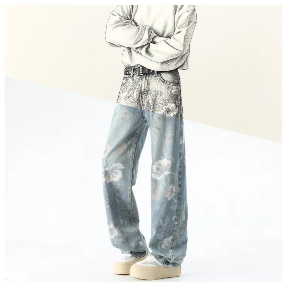 Denim Trousers Design Y2K Hip Hop Jean Flowers Graffiti Baggy Jeans Man Pants High Street Vintage Punk Straight Wide Leg Pants
Denim Trousers Design Y2K Hip Hop Jean Flowers Graffiti Baggy Jeans Man Pants High Street Vintage Punk Straight Wide Leg Pants