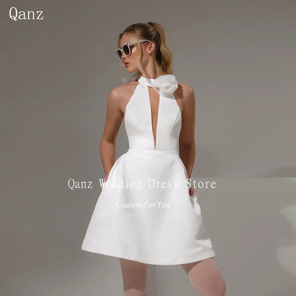 Qanz Modern White Vestidos De Novia Civil Satin Mini Open Back Wedding Party Gowns Sleeveless Short Robe De Mariée Customized
Qanz Modern White Vestidos De Novia Civil Satin Mini Open Back Wedding Party Gowns Sleeveless Short Robe De Mariée Customized