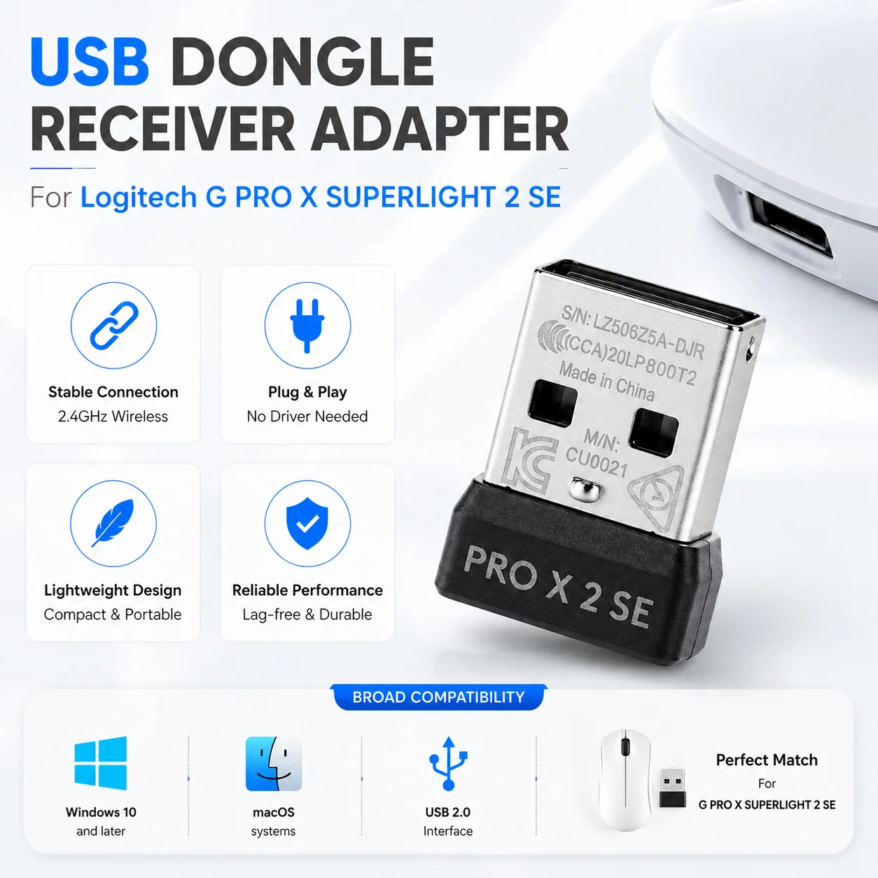 For Logitech G PRO X SUPERLIGHT 2 SE Mouse Receiver -USB Dongle Plug Adapter,Wireless Gaming Mouse Replacement Accessory,2026New
For Logitech G PRO X SUPERLIGHT 2 SE Mouse Receiver -USB Dongle Plug Adapter,Wireless Gaming Mouse Replacement Accessory,2026New